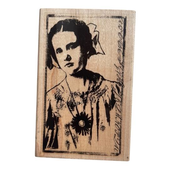 Paperbag Studios Emily rubber Stamp Girl Portrait Vintage Style Wood PBS-109H - Picture 1 of 7